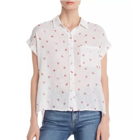 Rails Linen Whitney Watermelon Print Short Sleeve Button Up White Shirt size XS - Picture 11 of 11